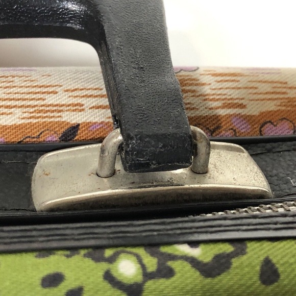 Small Travel Bag Suitcase 1970s Floral Striped Tropical Stripes Zipper Pocket - Picture 3 of 16
